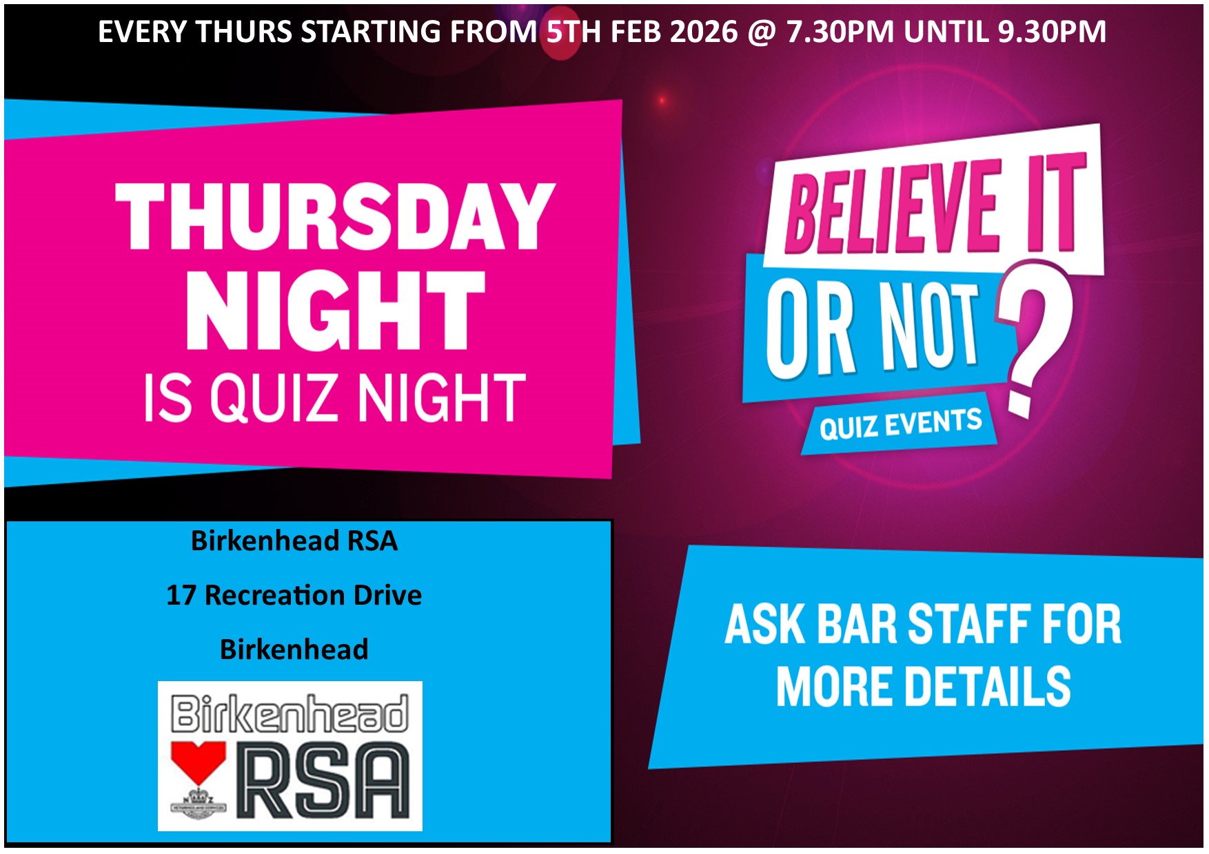 BELIEVE IT OR NOT Quiz Night